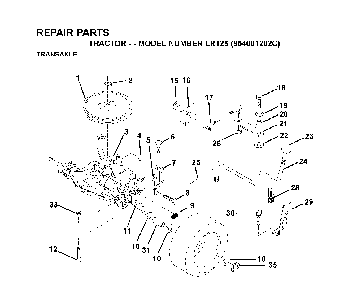 Transmission Diagram and Parts List for LR125 (954001202C)(1995-03) Husqvarna Lawn Tractor