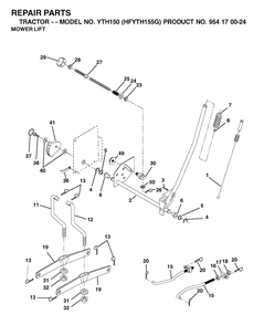 Mower Lift / Deck Lift Diagram and Parts List for YTH150 (954170024-G)(2001-01) Husqvarna Lawn Tractor