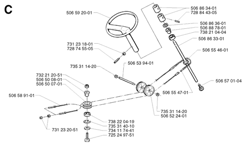 Steering Diagram and Parts List for R13BIO 2002-02 Husqvarna Lawn Tractor