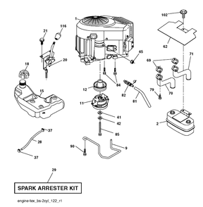 Engine Diagram and Parts List for YTH224TFI (96041034500)(2013-11) Husqvarna Lawn Tractor