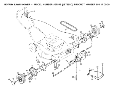 Drive Diagram and Parts List for JET55 (954170039-Q)(2002-01) Husqvarna Lawn Mower
