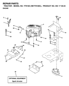 Engine And Cutting Equipment Diagram and Parts List for YTH180 (954170023-C)(2000-03) Husqvarna Lawn Tractor