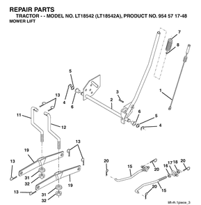 Mower Lift / Deck Lift Diagram and Parts List for LT18542-LT18542A 2003-11 Husqvarna Lawn Tractor