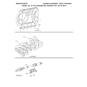 Auger & Housing Diagram and Parts List for ST227-970528702  Husqvarna Snow Blower