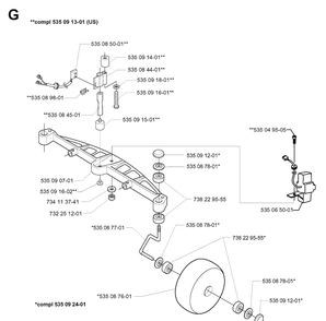Front Axle 3 Diagram and Parts List for G1 1998-2003 Husqvarna Lawn Mower