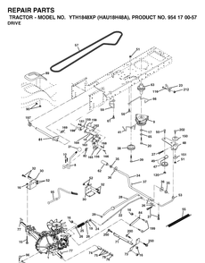 Drive Diagram and Parts List for YTH1848XP (HAU18H48A)(2003-01) Husqvarna Lawn Tractor