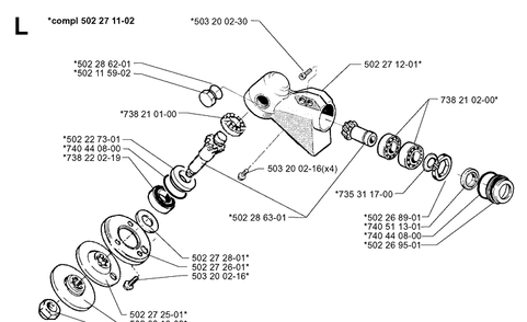 Bevel Gear Diagram and Parts List for 252RX 19991400001-20011800000 Husqvarna Brush Cutter