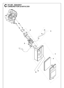 Carburetor And Air Filter Diagram and Parts List for 529448601 2018-10 Husqvarna Engine