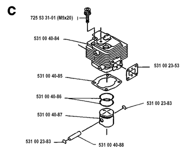 Cylinder Piston Diagram and Parts List for 120R  Husqvarna Brush Cutter