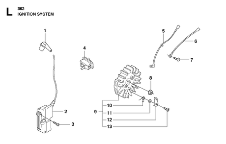 Ignition System Diagram and Parts List for 362 2011-02 Husqvarna Chainsaw