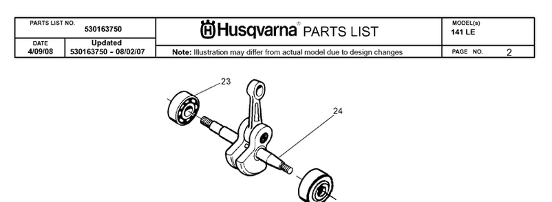 Crankshaft Diagram and Parts List for 141LE 2008-06 Husqvarna Chainsaw