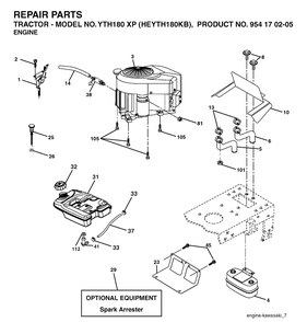 Engine Diagram and Parts List for YTH180XP (HEYTH180KB)(2004-01) Husqvarna Lawn Tractor