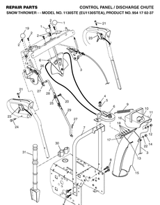 Control Panel And Discharge Chute Diagram and Parts List for 1130STE (EU1130STEA)(2004-09) Husqvarna Snow Blower