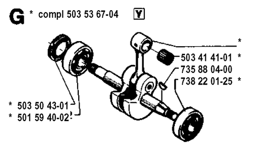 Crankshaft Diagram and Parts List for 42 19941400001-19944900000 Husqvarna Chainsaw