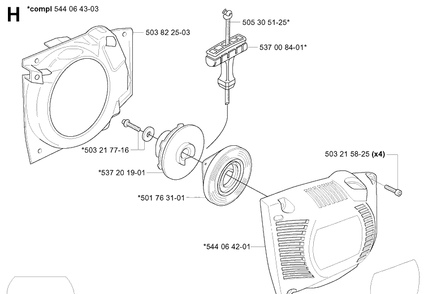 Starter Diagram and Parts List for 334T 20060100001-20063600000 Husqvarna Chainsaw