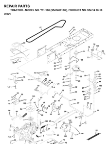 Drive Diagram and Parts List for YTH180 (954140010G)(1998-10) Husqvarna Lawn Tractor