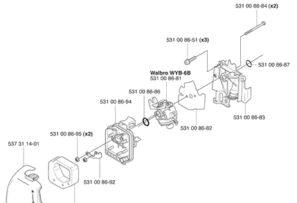Air Filter / Intake / Carb Diagram and Parts List for 324RX 2009-06 Husqvarna Brush Cutter