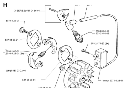 Ignition System And Clutch Diagram and Parts List for 322E 19994000001-20010100000 Husqvarna Edger