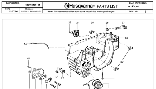 Crankcase Diagram and Parts List for 142 20050100001-20064900000 Husqvarna Chainsaw