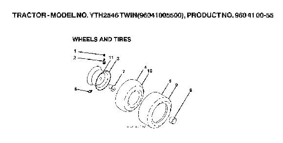 Wheels And Tires Diagram and Parts List for YTH2546TWIN (96041005500, 960410055)(2007-04) Husqvarna Lawn Tractor