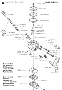 Carburetor Details Diagram and Parts List for 323R 20051800001-20061400000 Husqvarna Brush Cutter