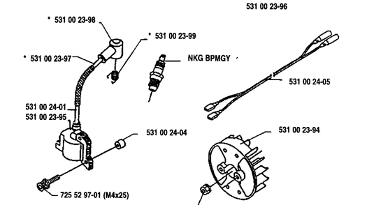 Ignition/Flywheel Diagram and Parts List for 125LD 1991-11 Husqvarna Trimmer