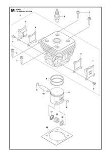 Cylinder Piston Diagram and Parts List for 253RB 20101000001-20182200000 Husqvarna Brush Cutter