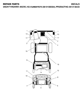 Decals Diagram and Parts List for 9027STE (961910003-04)(2007-01) Husqvarna Snow Blower