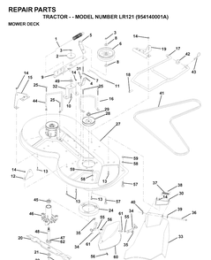 Mower Deck / Cutting Deck Diagram and Parts List for LR121 (954140001A)(1997-01) Husqvarna Lawn Tractor