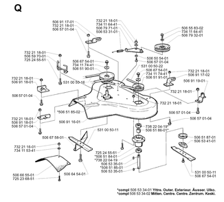 85cm Cutting Deck Diagram and Parts List for R11 2001-01 Husqvarna Lawn Tractor