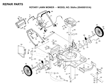 Repair Parts Diagram and Parts List for 56SF (954066101)(1995-04) Husqvarna Lawn Mower