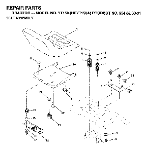 Seat Diagram and Parts List for YT150 (HEYT150A, 954820031)(1996-01) Husqvarna Lawn Tractor