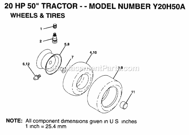 Transaxle Diagram and Parts List for Y20H50A 1994 Husqvarna Lawn Tractor