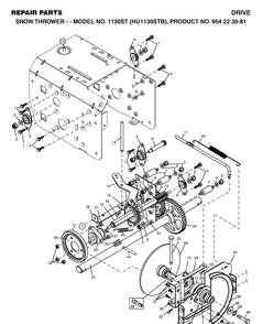 Drive Diagram and Parts List for 1130ST (HU1130STB)(2004-03) Husqvarna Snow Blower
