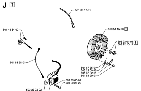 Ignition System Diagram and Parts List for 61 19970100001-19993100000 Husqvarna Chainsaw