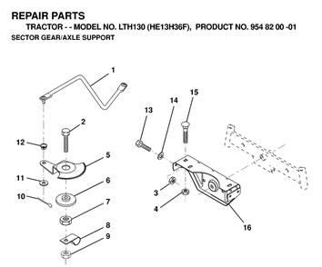 Sector Gear / Axle Support Diagram and Parts List for LTH130 (HE13H36F)(1998-12) Husqvarna Lawn Tractor
