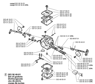 Carburetor Parts Diagram and Parts List for 365EPA 1999-11 Husqvarna Chainsaw