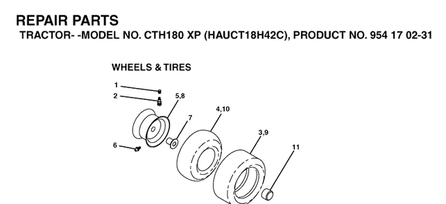 Wheels And Tires Diagram and Parts List for CTH180XP (HAUCT18H42C)(2004-09) Husqvarna Lawn Tractor