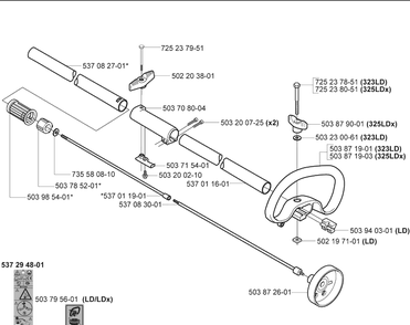 Shaft/Tube/Handle 1 Diagram and Parts List for 325RDX 2005-05 Husqvarna Brush Cutter