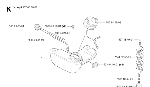 Fuel Tank Diagram and Parts List for 323HE3 20090900001-Current Husqvarna Hedge Trimmer