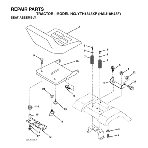 Seat Diagram and Parts List for YTH1848XP (HAU18H48F)(2004-01) Husqvarna Lawn Tractor