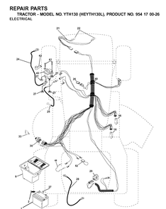 Electrical Diagram and Parts List for YTH130 (HEYTH130L)(2001-09) Husqvarna Lawn Tractor
