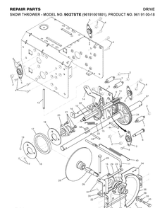 Drive Diagram and Parts List for 9027STE (96191001801)(2007-10) Husqvarna Snow Blower