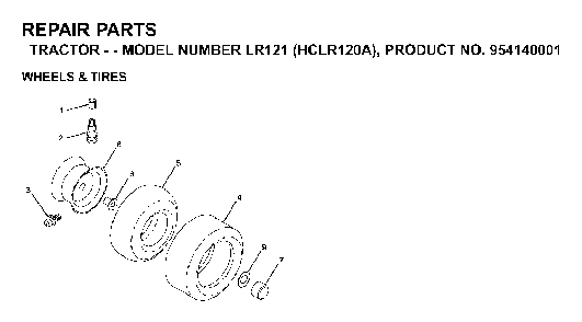 Wheels And Tires Diagram and Parts List for LR121 (HCLR120A, 954140001)(1996-08) Husqvarna Lawn Tractor