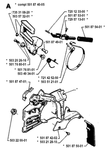 Chain Brake Diagram and Parts List for 257 19942300001-19960100000 Husqvarna Chainsaw
