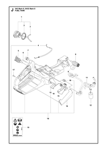Fuel Tank Diagram and Parts List for 545-545G Mark II Husqvarna Chainsaw