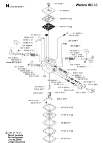 Carburetor Details Diagram and Parts List for 371K 2002-01 Husqvarna Lawn Tractor Accessories