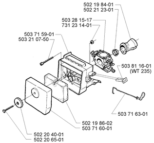 Carburetor And Filter Assembly Diagram and Parts List for 225 (Lite)(106252061)(1998-12) Husqvarna Trimmer