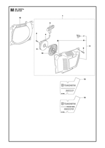 Starter Diagram and Parts List for 390XP-390XPG 390 XP W - 390 XP GW Husqvarna Chainsaw