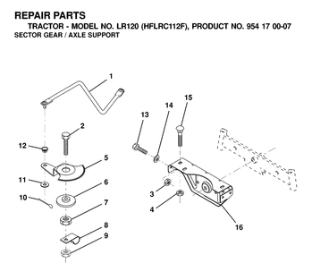 Sector Gear / Axle Support Diagram and Parts List for LR120 (HFLRC112F)(2000-03) Husqvarna Lawn Tractor
